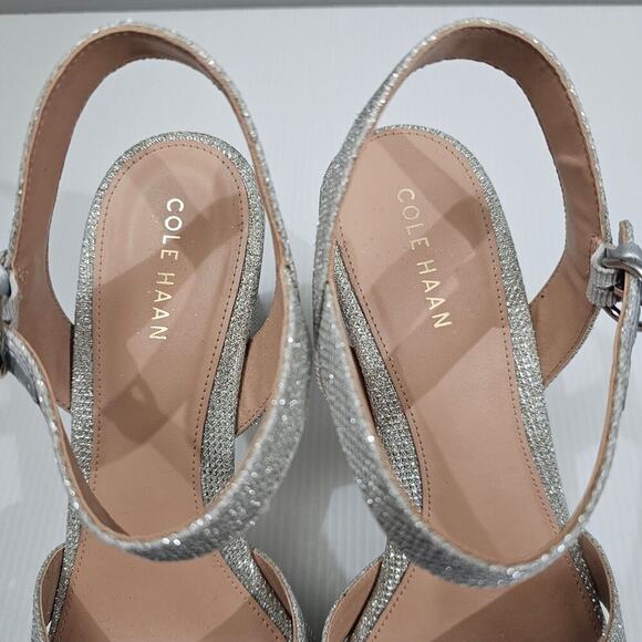 NEW Cole Haan Riannon Platform Heel Womens 10 Silver Glitter Block Heel Evening - Picture 8 of 14